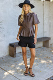 Reagan Pleated Collar Button Down Animal Faux Leather VOY Top