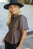 Reagan Pleated Collar Button Down Animal Faux Leather VOY Top