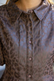 Reagan Pleated Collar Button Down Animal Faux Leather VOY Top
