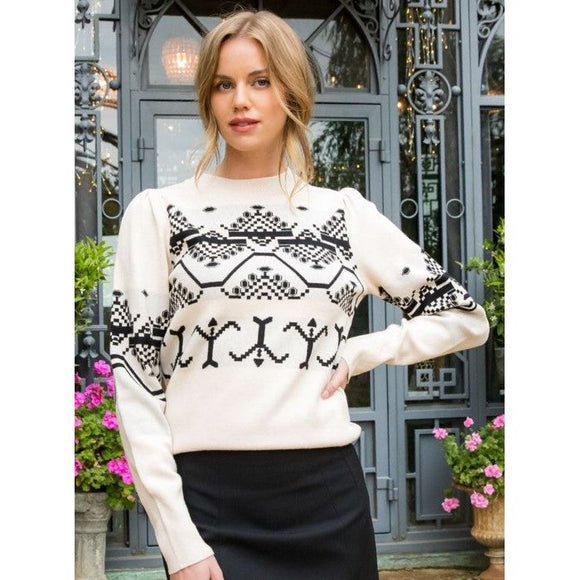 Allie Cream Knit Pattern THML Sweater