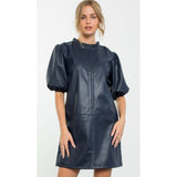 Carmen Short Sleeve Navy Leather THML Dress