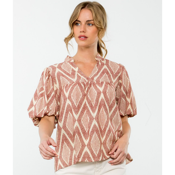 Alessia Puff Sleeve Patterned THML Top