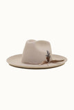 Olive & Pique - Western Cowboy Hat, 100% Wool Felt, Feather Trim, Beige Hat