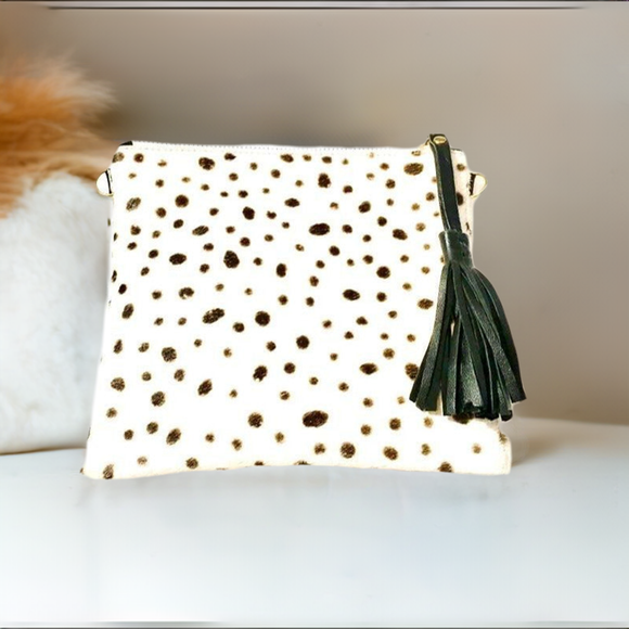 Brio Animal Print Tassel Cowhide Crossbody Handbag