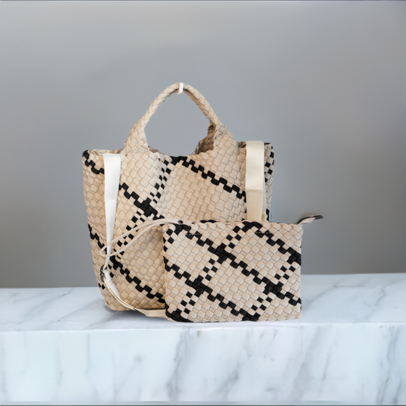 Beige with Black Woven Crossbody- Bag and Bougie