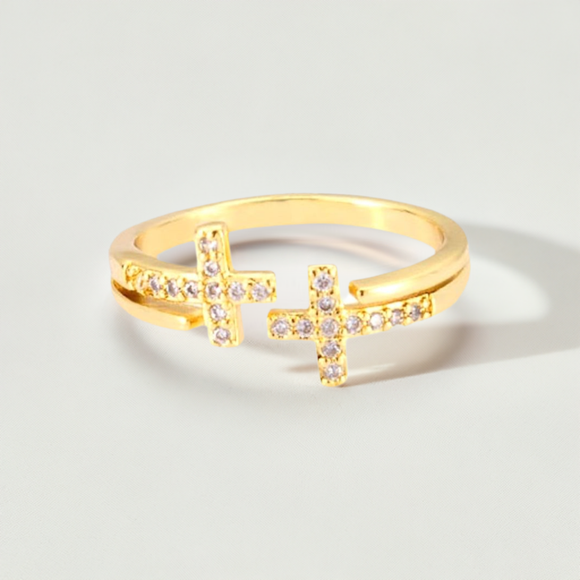 Kathryn Pave Double Cross Ring