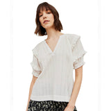 Wren Off White Cotton Ruffle Sleeve Blouse Grade and Gather
