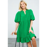 Miranda Green Puff Sleeve Flutter THML Dress