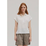 Tessa Off White Collared Short Sleeve Blouse Grade and Gather