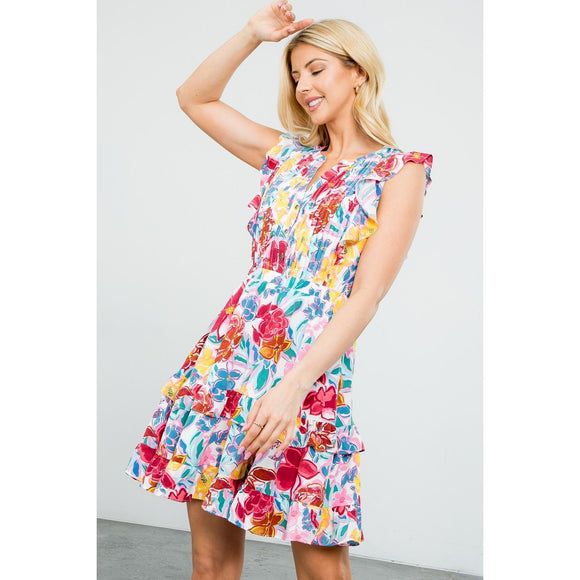 Katrina Floral Print Ruffle Sleeve THML  Dress