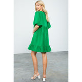 Miranda Green Puff Sleeve Flutter THML Dress