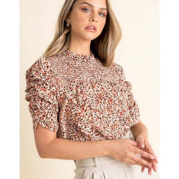 Alison Ruched Elbow Sleeve Printed THML Top
