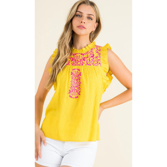 Taylor Yellow Embroidered THML Top