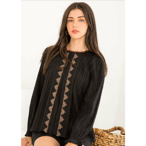Kyla Long Sleeve Embroidered THML Top