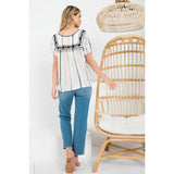 Camille Cream Black Embroidered THML Top