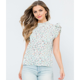 Laura THML Flutter Sleeve Spotted Blouse