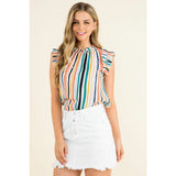 Gracie Color Striped Ruffle Sleeve THML Top