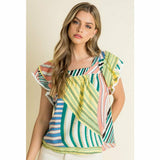 Mia Flutter Sleeve Mixed Print THML Top