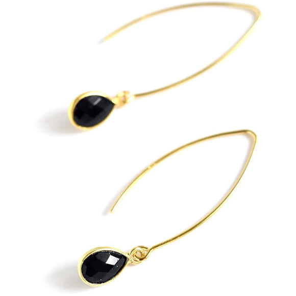 Turin Black Onyx Bezeled Loop Thru Gold Earrings