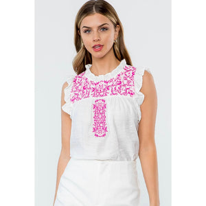 Joy Pink and White Embroidered THML Top