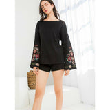 Alanis Embroidered Bell Sleeve Black THML Top