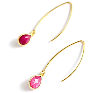 Turin Ruby Quartz Bezeled Loop Thru Gold Earrings