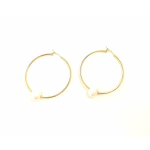 Addie Single Pearl Gold Hoop Earrings