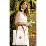 Amara Light Tan Cowhide Leather Woven Tote-Fig Tree Jewelry & Accessories