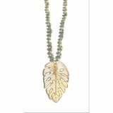 Brea Gold Leaf Pendant Beaded Labradorite Long Necklace-Fig Tree Jewelry & Accessories