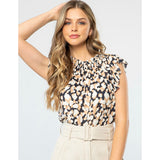 Cindy Printed Flutter Sleeve THML Top