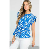 Penny Blue Printed Flutter Sleeve THML Top