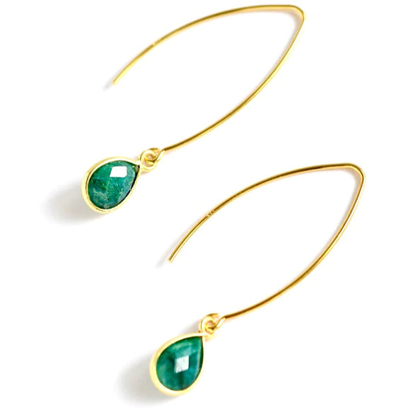 Turin Green Onyx Bezeled Loop Thru Gold Earrings