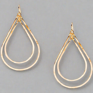 Bella Double Drop Hammered Gold Earrings