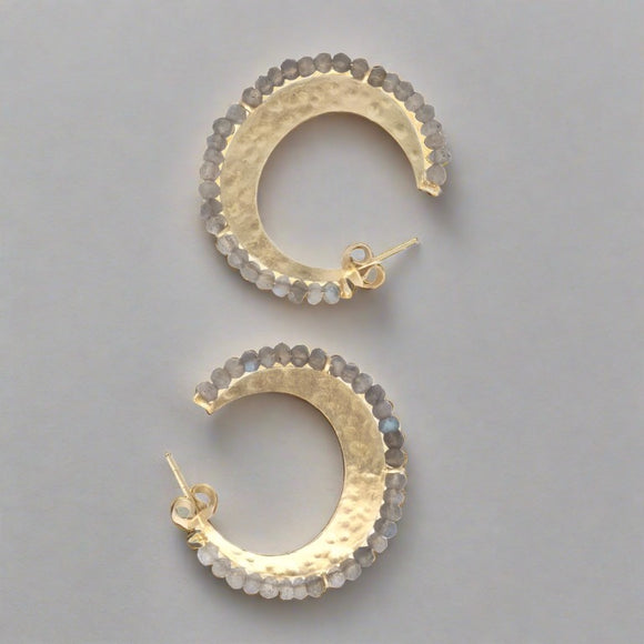 Addie Labradorite Gold Hammered Beaded Earrings