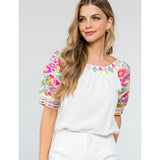 Candace Embroidered Sleeve White THML Top