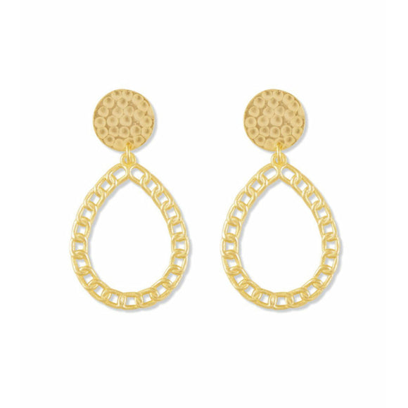 Arenna Gold Detailed Link Pear Drop Earrings