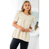 Paris Cream Leather Tiered Short Sleeve THML Top