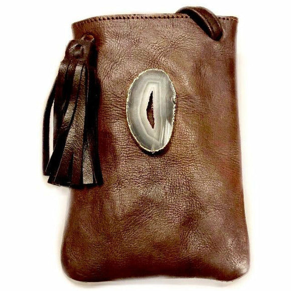 Lara Agate Leather Crossbody Handbag (Dark brown)-Fig Tree Jewelry & Accessories