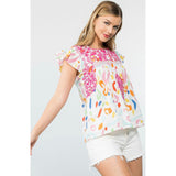 Beth Printed Embroidered THML Top