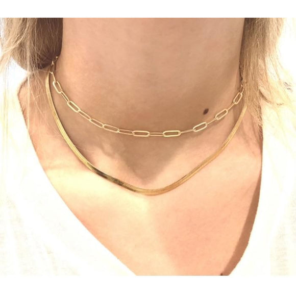 Ann Paperclip and Gold Herringbone Snake Necklace