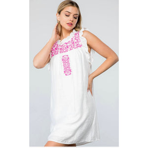 Joy Embroidered Pink White Dress