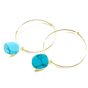 Amie Flat Turquoise Hoop Earrings-Fig Tree Jewelry & Accessories