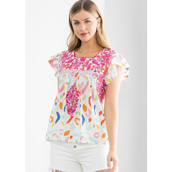 Beth Printed Embroidered THML Top