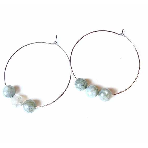 Addie Silver Hoop Vibrant Labradorite Beaded Earrings