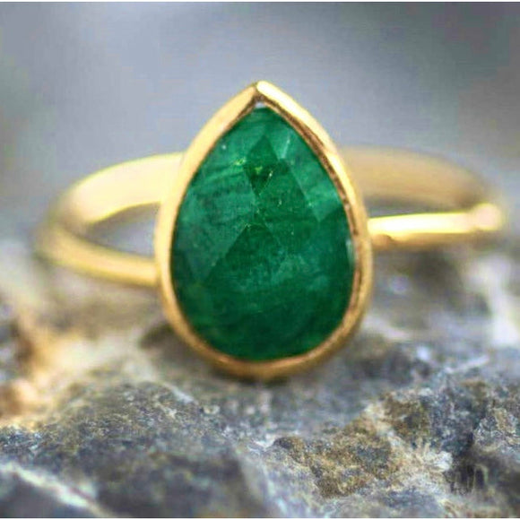Claire Tear Drop Emerald Stone Ring