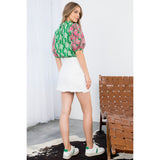 Kathryn Green THML Floral Green Embroidered Puff Sleeve Top