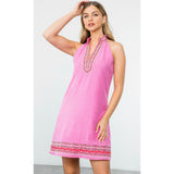 Lola Embroidered Pink Halter Sleeve THML  Dress