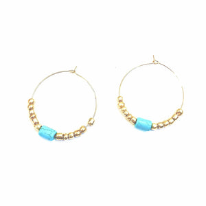 Addie Single Long Turquoise Gold Hoop Beaded Earrings-Fig Tree Jewelry & Accessories