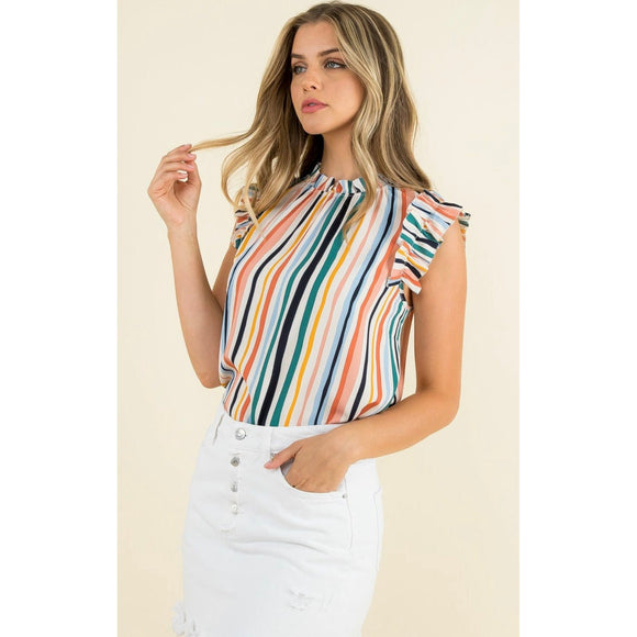 Gracie Color Striped Ruffle Sleeve THML Top