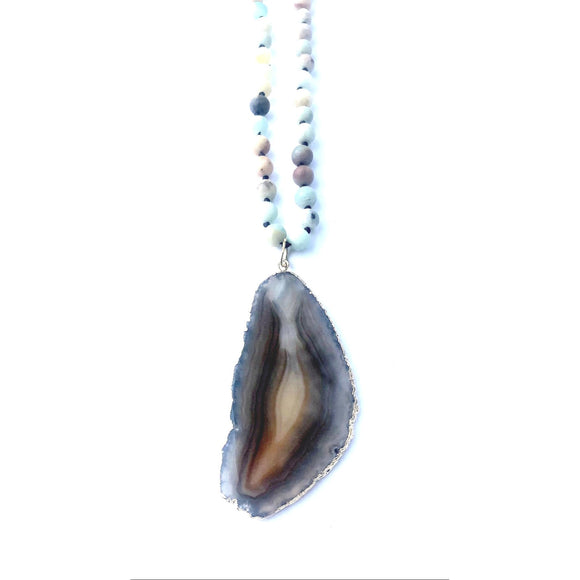 Adamo Agate Amazonite Beaded Long Necklace-Fig Tree Jewelry & Accessories
